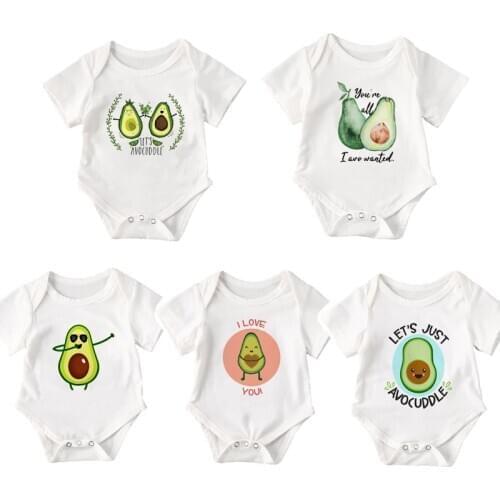 2021 Baby Summer Clothing Baby Jumpsuits for Girls Cartoon Avocado Print Round Neck Short Sleeve Bodysuit for Kids Girls