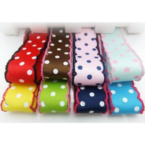 25mm 10 Yards Dot Printed Crochet Grosgrain Ribbon Packing Tape DIY Hair Bow Apparel Sewing Accessories