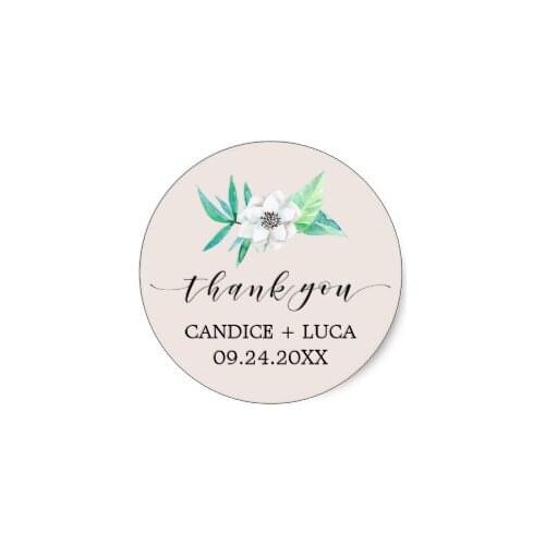 3.8cm Greenery Botanical Bouquet Thank You Wedding Favor Classic Round Sticker