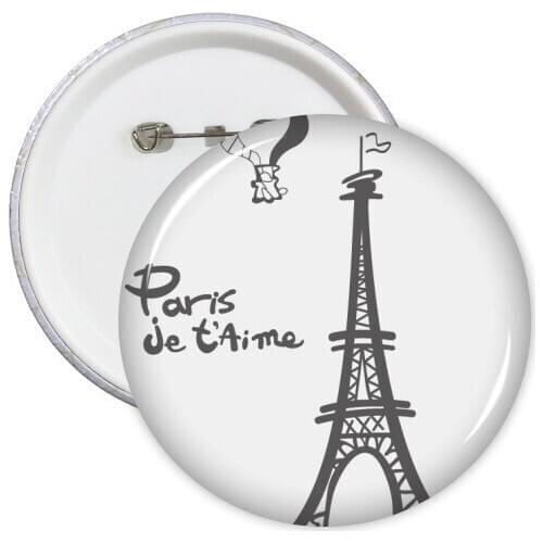 Line Drawing Eiffel Tower Silhouette France Paris Round Pins Badge Button Clothing Decoration Gift 5pcs
