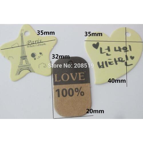 50pcs paper garment tags printed Heart/square/Star DIY handmade tags decoration
