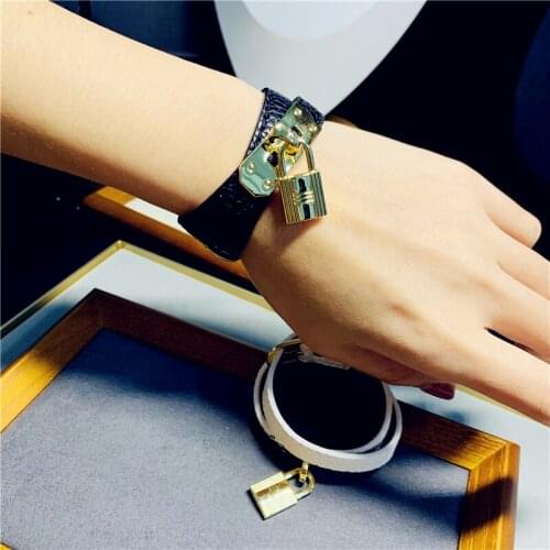 8 Kinds of PU Leather Bracelets&Bangles Charms Gold Lock Bracelet for Women Trendy Jewelry