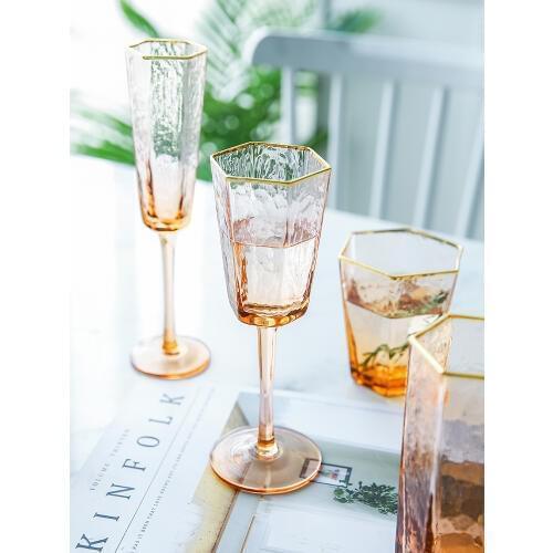 Champagne wine glass cup Hexagon goblet champagne glasses cups whiskey glass rose gold kitchen accessories drink glass creative