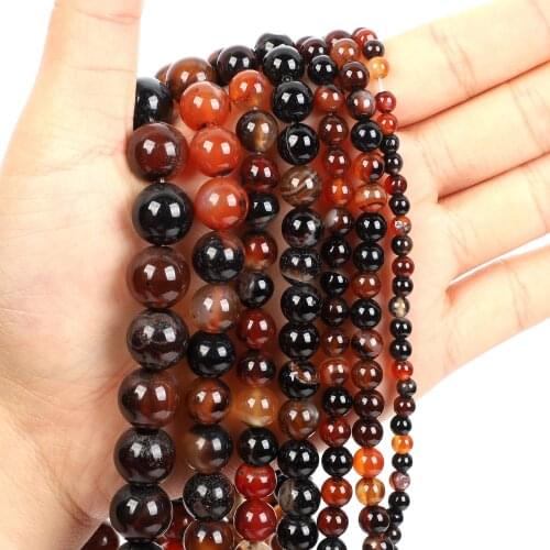 Natural Stone Beads Brown Agate Loose Beads for Jewelry Making Needlework DIY Bracelet Strand 4-12 MM