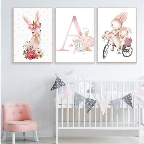Baby Posters Personalized Girls Name Custom Painting Animal Poster Nursery Canvas Print Wall Pictures For Kids Bedroom Decor