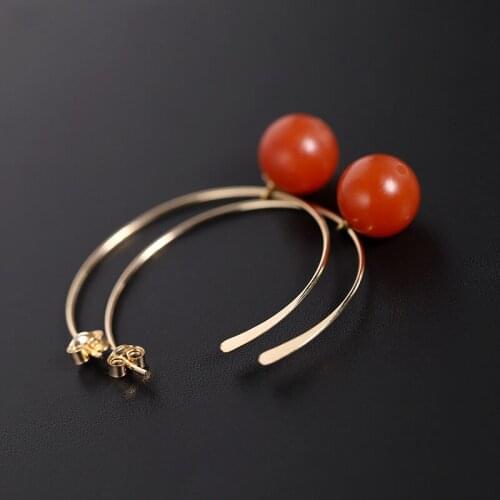 DMBS181 Baoshan South Red Agate Earrings Women’s Natural 14K Gold Injection Earrings Customization