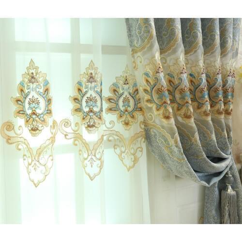 European and American style floral design embroidered shading curtains & coordinating embroidered voiles for living rooms bed ro