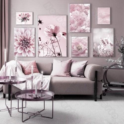 Canvas Painting Wall Poster Pink Flowers Detail Pictures Looks Warm and Comfortable for Living Room Bedroom Wall Decoration
