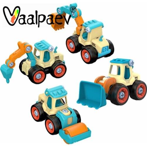 Trucks Excavator Road Roller Engineering Vehicle DIY Car Model Building Kits DIY Assemble Educational Blocks Toys Kids Boys