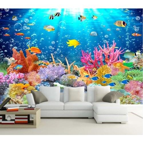 HD beautiful 3D stereo underwater world dolphin TV background wall decoration wallpaper self-adhesive board