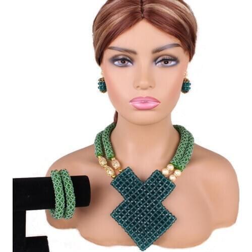 4uJewelry Nigerian Jewlery Set for Women 2020 2 Layers Green and Gold African Wedding Jewellery Set 2020 Free Shipping Fashion