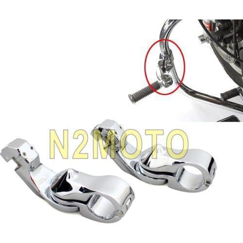 Short Angled Chrome Motorcycle 1 1/4" Tube Engine Guard Footpeg Clamp Foot Rest Mount for Harley Honda Suzuki 32mm