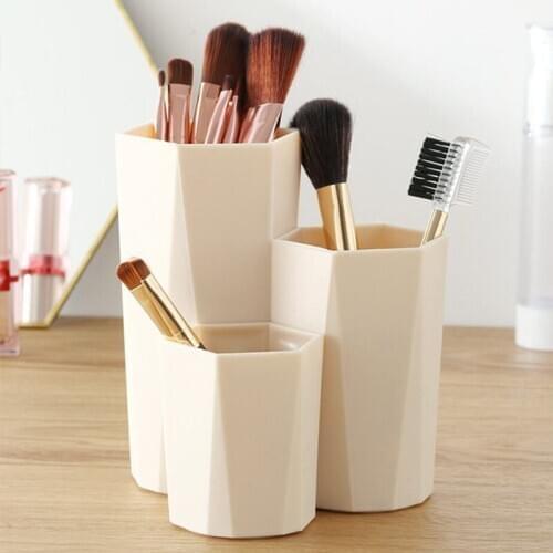 Makeup Brush Cosmetic Organizer Plastic Cosmetic Storage Box 3 Lattices Pen Holder Rack For Makeup Nail Polish Table Organizer