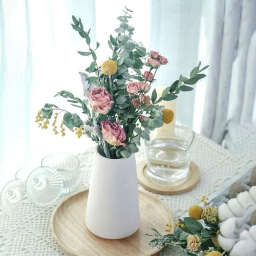 Beautiful Eternal Preserved Mix Flower Bouquet Rose Sunflower Cotton Lotus Eucalyptus Vase Home Desktop Wedding Art Decoration
