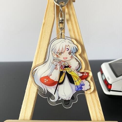 Hot Classic Anime Inuyasha Keychain Handsome Sesshoumaru Acrylic Figures Pendant Key Chain Bag Charm Decoration Otaku Collection