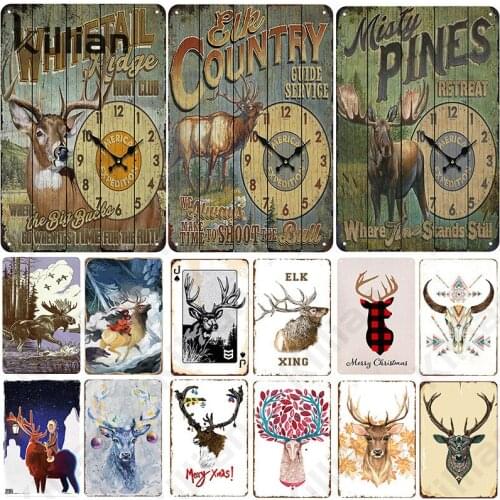 Deer Metal Plaque Graffiti Metal Plate Animal Metal Painting Retro Metal Poster Landscape Tin Sign Bar Club Home Decoration