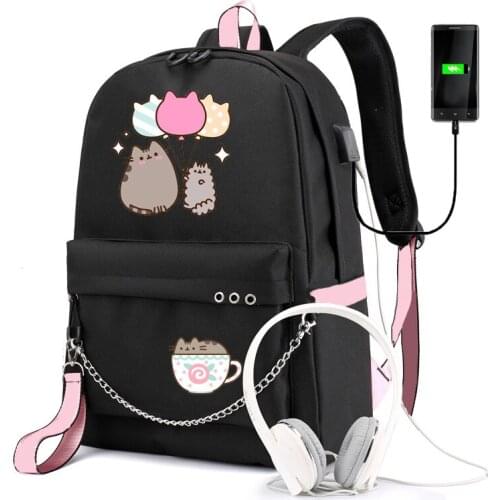 Cute Cartoon Student Backpacks Large Capacity Breathable School Bag With USB Charging Chain Bundle Backpack For Girls