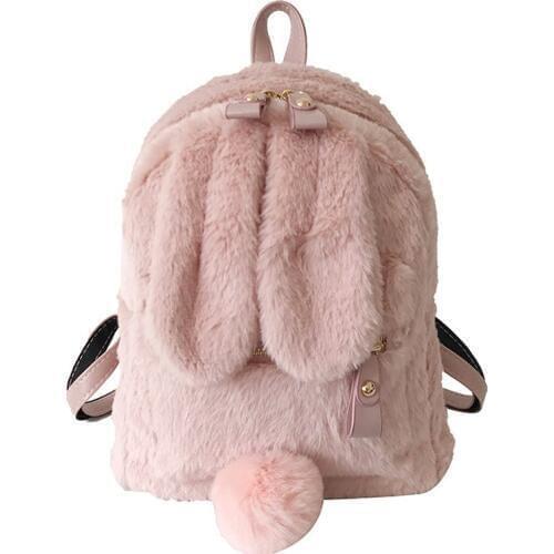 Cute Faux Fur Mini Backpack Rabbit Ear Women Travel Shoulder Bags Fashion Plush Bagpack Rucksack School Bag for Girls XA566H