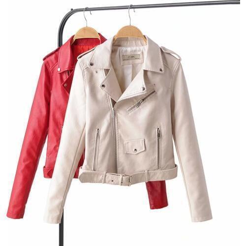 New Arrival 2021 brand Winter Autumn Motorcycle leather jackets RED leather jacket women leather coat slim PU jacket Leather