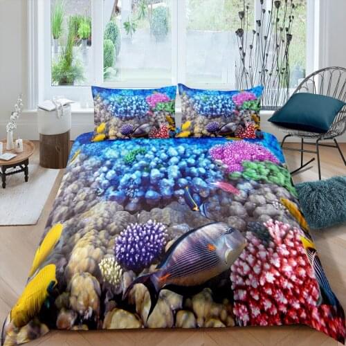 Marine life Queen King Bedding Set Boys Teens 3D Fish Duvet Cover Bedclothes Home Luxury Housse De Couette Dekbedovertrek 3pcs