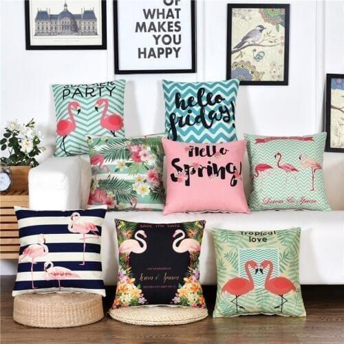 Hap-deer linen cottom Printed Cushion for Sofa Car Seat animal Flamingo housewarming gift Throw Pillow retro Home Decorative y