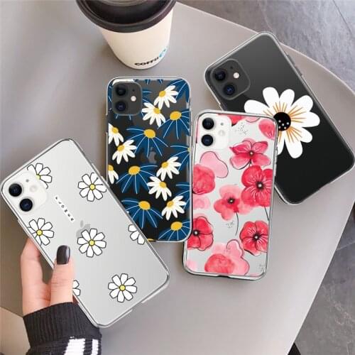Ottwn Daisy Flowers Clear Phone Case For iPhone 11 12 Pro Max Mini X XR XS Max 7 8 Plus SE 2020 Fashion Florals Soft TPU Cover
