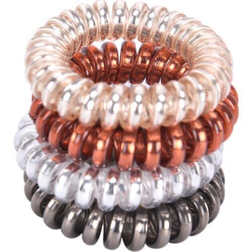 5 Pcs Hair Bands Elastic Rubber Telephone Wire Hair Ties & Plastic Rope Hair Accessory 4 Color Women Girls Size 5.5 CM