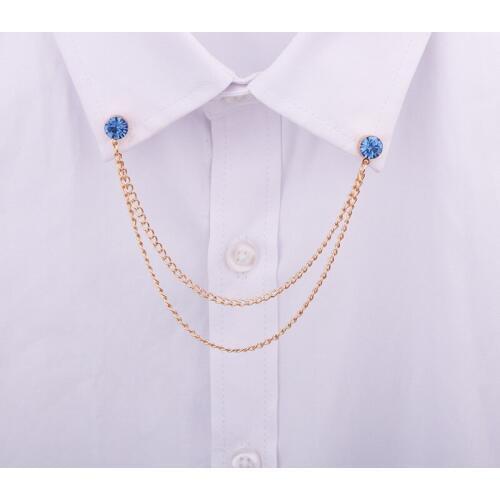 Women Men Blue Red Crystal Brooch Pins Collar Gold Chains Formal Suits Banquet Corsage Party Wedding Accessories Boutonniere