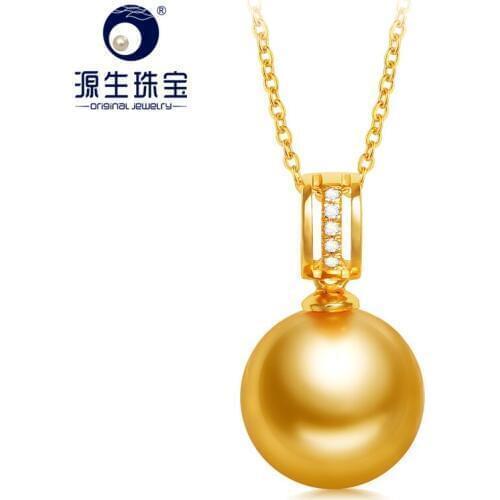 YS Luxury 18K Real Solid Gold With Diamond Pendant 9-11mm Natural Saltwater South Sea Pearl Pendant