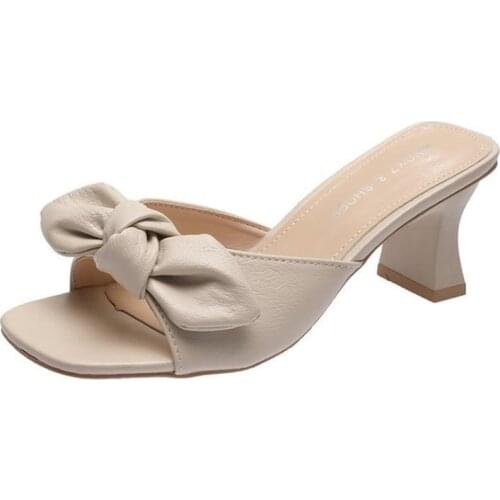 Summer Women Bow Sandals Slides Open Toe High Heel Sandals Slippers Female Leisure Beach Outdoor Slippers Party Dress Shoes