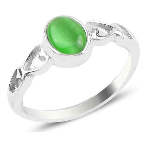 Silverlina Silver Green Cat 'S Eye Engagement Ring
