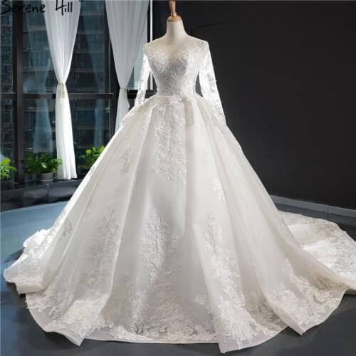 Serene Hill White High Quality Long Sleeves Wedding Dress 2019 Handmade Flowers Beading Bridal Gown Custom Made CHM66876