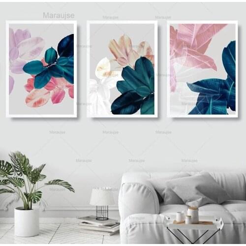 Scandinavian Colored Leaves Wall Poster Print Botanical Wall Art Nordic Abstract Art Canvas Painting Home Decoration Picture