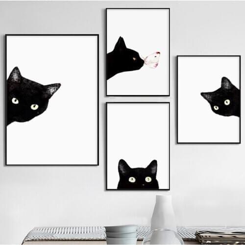 Modern Black White Peekaboos Cat Wall Art Canvas Poster And Prints Minimalist Animal Painting Picture For Living Room Home Decor