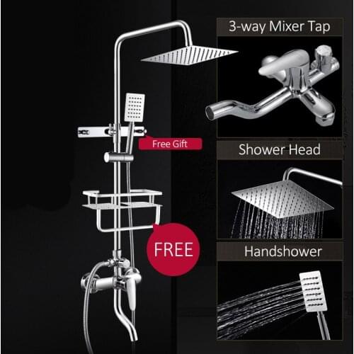 Vidric Vidric Chrome Shower Faucet With Hook Commodity Shelf Bath Shower Mixer Shower Torneira Tap Wall Mount Rainfall Shower Mi