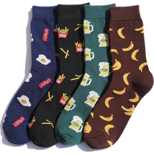 Funny Men Food Casual Crew Socks Novelty Cute Women Chips Beer Banana Eggs Hot Dog Cartoon Combed Cotton Socks 42