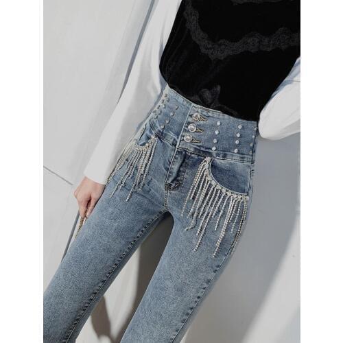 Heavy Industry Diamond Set Jeans Women 2020 New Autumn High Waist Tight Slimming High Waist Jeans Streetwear Jeans Woman