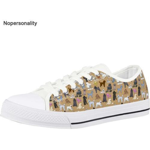 Nopersonality Cute Poodle Dog Low Top Canvas Shoes for Women Casual Floral Style Sneakers Lightweight Ladies Flat Shoes Plus