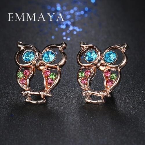 Emmaya Hot Cheap Jewelry Crystal Owl Stud Earrings For Women Vintage Gold Color Animal Statement Earrings Brincos