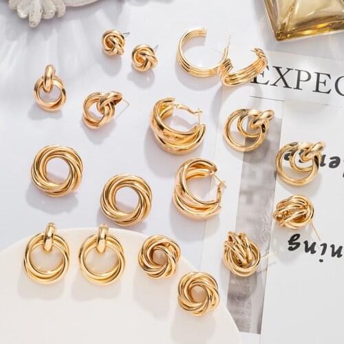 2021 Trend Vintage Korean Gold Geometric Drop Earrings For Women Punk Metal Heart Hoop Unusual Earrings Female Fashion Jewelry