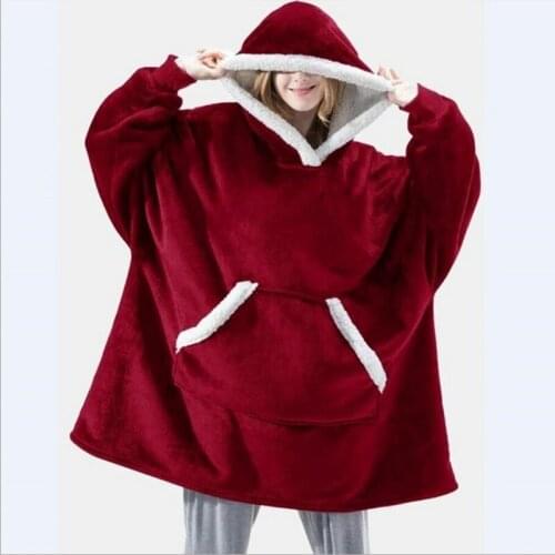 Winter Warm Blanket Hoodie Large Microfiber Plush Blankets With Sleeves Soft Sweatshirts Wearable Hooded Blankets