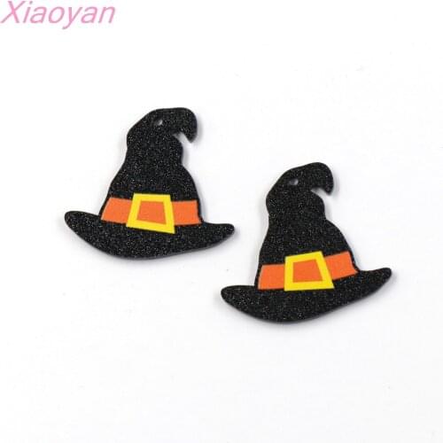 10pcs /lot) PR1150-35mm Halloween For Earrings Black Glitter Acrylic Witch Hat Party DIY