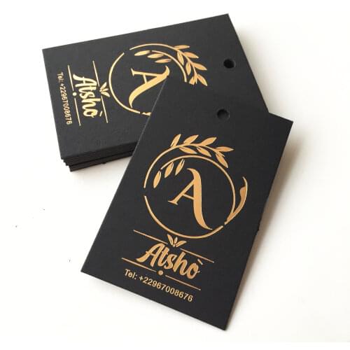 Custom Design 600g Black Paper Gold Foil Logo Hang Tag For clothing tags