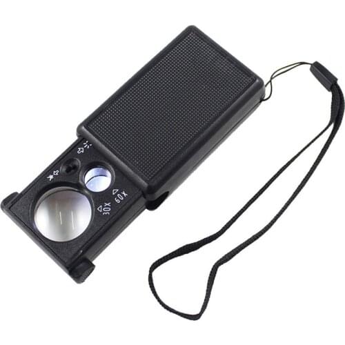 30X 60X Pull-type Jewelry Magnifier Mini Pocket Hand Magnifying Glass Portable Microscope Loupe Optical Lens Tool w/ LED Light