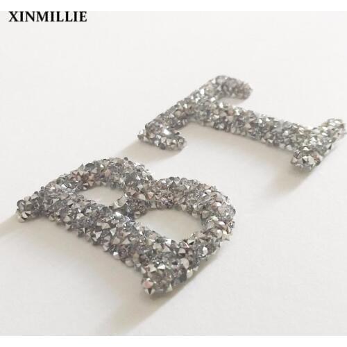 3D alphabets black diamond hotfix rhinestone motifs iron on transfer rhinestone patches applique for clothing hats 10pcs/lot