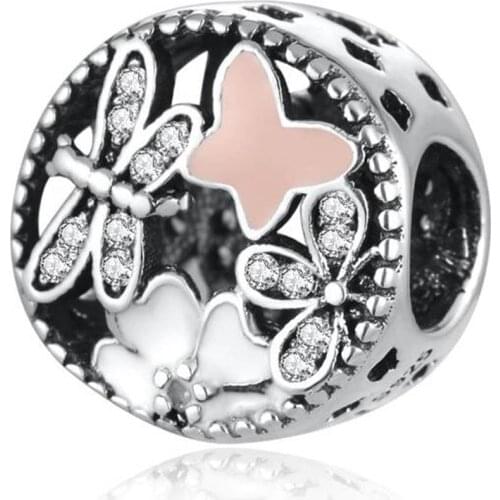 Authentic S925 Bead DIY Jewelry Dragonfly Butterfly Daisy Charms fit Lady Bracelet Bangle Lady DIY Jewelry