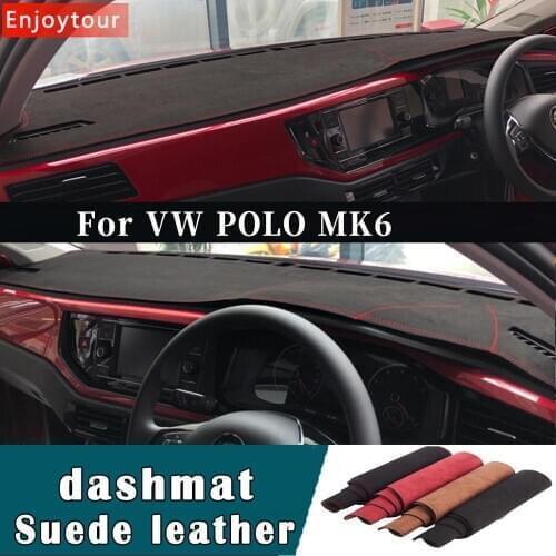 Car-styling Suede Leather Dashmat Dashboard custom Cover Pad Dash Mat Carpet For Volkswagen VW POLO MK6 2018 2019 2020 2021 RHD