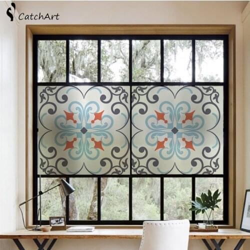 No glue Static Cling Stained Glass Window Film Frosted Privacy Glass Sticker Home Decor European Retro
