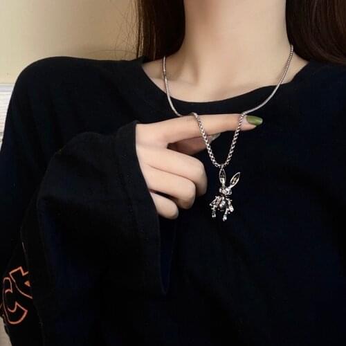 Personality hip hop punk wind necklace contracted lovely rabbit pendant neck chain net red small crowd retro clavicle chain