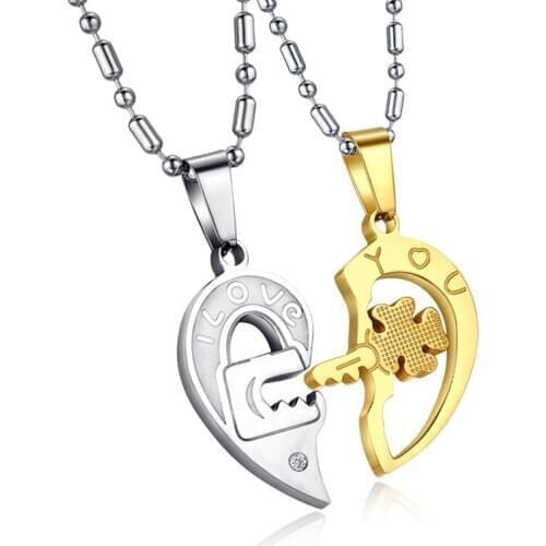 Titanium Steel Rhinestone Key Puzzle Jigsaw Couple GX553